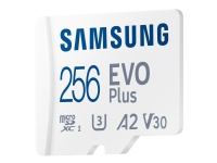 Samsung EVO Plus MB-MC256KA - Flashhukommelseskort (microSDXC til SD adapter inkluderet) - 256 GB - A2 / Video Class V30 / UHS-I U3 / Class10 - microSDXC UHS-I - hvid