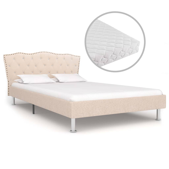vidaXL seng med madras 120 x 200 cm stof beige