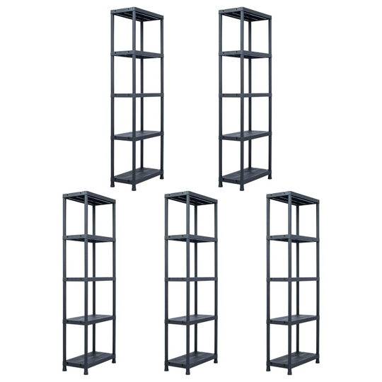 vidaXL opbevaringsreoler 5 stk. 125 kg 60 x 30 x 180 cm plastik sort