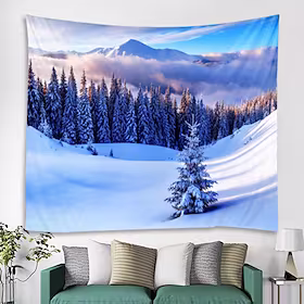vinter snø snø scene skog gobelin art deco teppe gardin henger hjem soverom stue dekorasjon