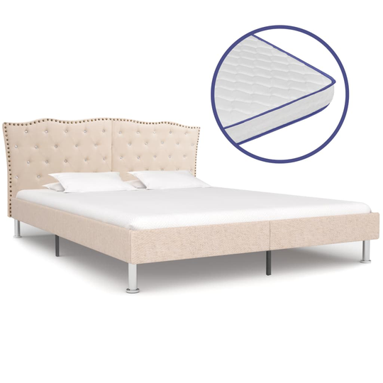 vidaXL seng med madras i memoryskum 160 x 200 cm stof beige