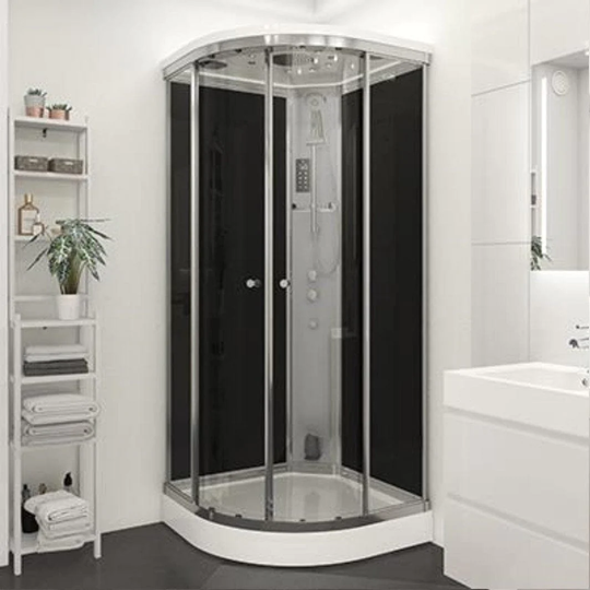Vikingbad Roma Steamdusj Buet - H219cm Hvit Matt / 90x90cm Svart Glass
