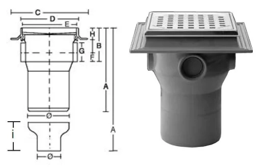 Purus komplett sluk f/Betong og flis - m/dreielig topp, m/anborring 110 mm.