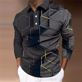 Herre POLO T-skjorte Golf skjorte Grafiske trykk Geometri Aftæpning Gul Blå Lilla Grønn Grå 3D-utskrift utendørs Gate Langermet Knapp ned Trykt mønster Klær Mo
