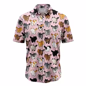 Herre Skjorte Hawaii skjorte Dyr Katt Grafiske trykk Aftæpning Rosa Gate Avslappet Kort Erme Knapp ned Trykt mønster Klær Tropisk Mote Hawaiisk Designer