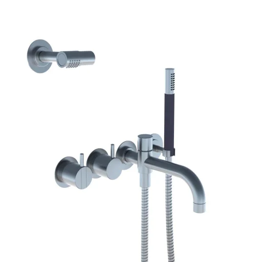 Vola 2441DT8-081 Grepsblander m/Hoved- og Hånddusjsett, Messing natur