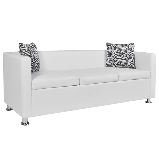 vidaXL sofa 3-pers. kunstlæder hvid