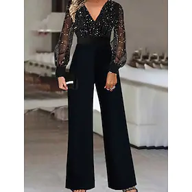 Dame Kjeledresser Polkadotter V-hals Elegant Fest Skoleball Rett Normal Langermet Svart S M L Vinter