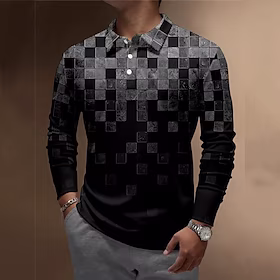 Herre POLO T-skjorte Golf skjorte Ruter Grafiske trykk Aftæpning Svart utendørs Gate Langermet Knapp ned Trykt mønster Klær Mote Gatemote Designer Myk
