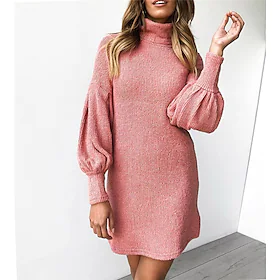 Dame Skiftkjole Strikket Trøje Mini kjole Svart Rosa Gul Langermet Ren farge Strikket Vinter Høst Vår Med hette Mote Daglig 2022 S M L XL XXL 3XL