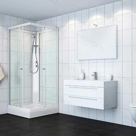 Vikingbad Kiev Dusjkabinett Rett H210cm Hvit Matt / 80x90cm Høyre Klart Glass
