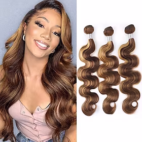 highlight body wave bunter p4/27 honning blond brun bunter ombre menneskehår 3 bunter