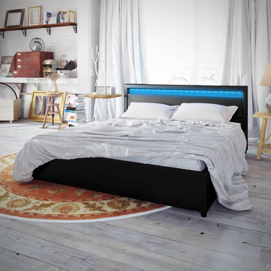 vidaXL seng med madras LED sort kunstlæder 180 x 200 cm