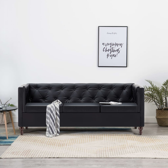 vidaXL 3-personers chesterfieldsofa kunstlæderbetræk sort