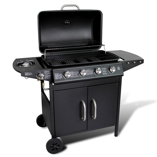 vidaXL gasgrill rustfrit stål 4 + 1 brændere sort