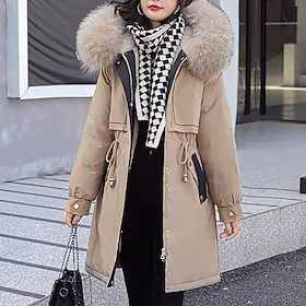 Dame Vinterjakke Vinterfrakk Parkas Hold Varm Pustende Dagligdagstøy Feriereise Ut på byen Lomme Pelskrage Fleece Lined Glidelås Crewneck Fritid Bekvem Gate st