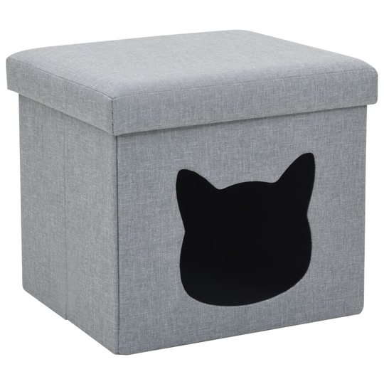 vidaXL foldbar katteseng imiteret linned 37 x 33 x 33 cm grå