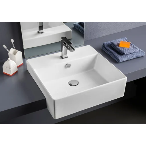 Lavabo Boxo 1030 Slim Servant 50x48 cm Hvit m/Armaturhull og Overløp
