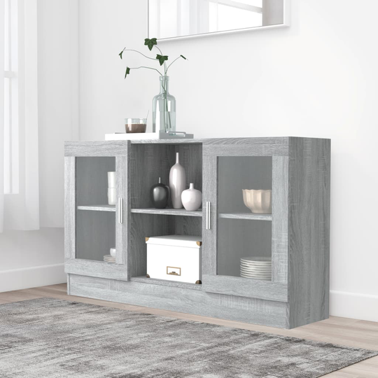 vidaXL vitrineskab 120x30,5x70 cm konstrueret træ grå sonoma-eg
