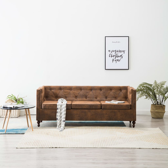 vidaXL 3-personers chesterfieldsofa stofbetræk ruskindslook brun