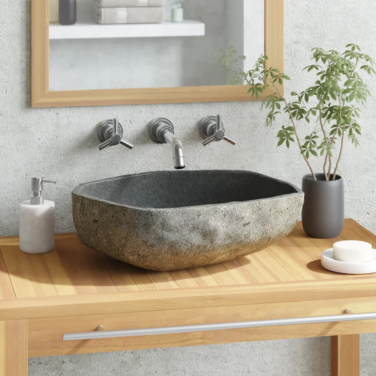 vidaXL håndvask 45-53 cm oval flodsten