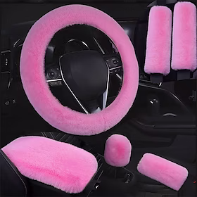 6 stk/sett fluffy imitert ull bilrattdeksel lodne bilbelte skulderputer auto midtkonsoll armlensklosser girskiftknapp deksel håndbrems deksel universal varm vi