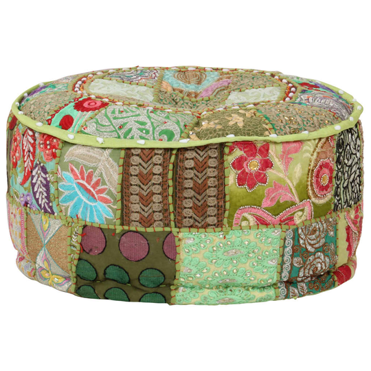 vidaXL puffe med patchwork rund bomuld håndlavet 40 x 20 cm grøn