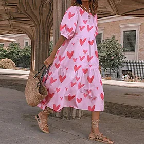 Dame Uformell kjole Swingkjole Lang kjole Maxikjole Polka dot-svart Bølgepunkt-rødt Polka dot-gul Kortermet Blomstret Drapering Høst Vår Sommer Crew-hals Mote