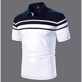 Herre POLO T-skjorte Golf skjorte Stripet Aftæpning Blå Navyblå Grå Svart 3D-utskrift utendørs Gate Kort Erme Knapp ned Trykt mønster Klær Mote Designer Fritid