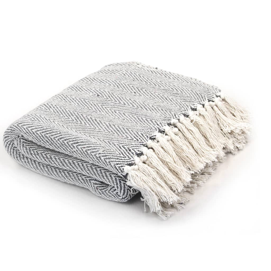 vidaXL plaid bomuld sildebensmønstret 125 x 150 cm grå