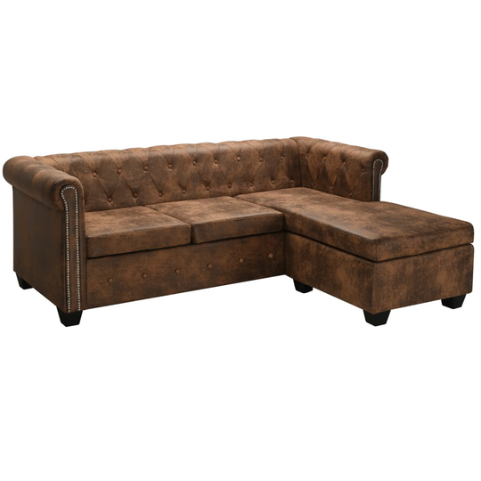 vidaXL L-formet chesterfieldsofa imiteret ruskindslæder brun