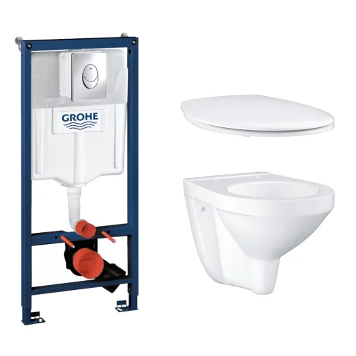 Komplett pakke m/Grohe Rapid SL sisterne, Skate Air trykknapp, Grohe Bau hengeskål & soft-close sete