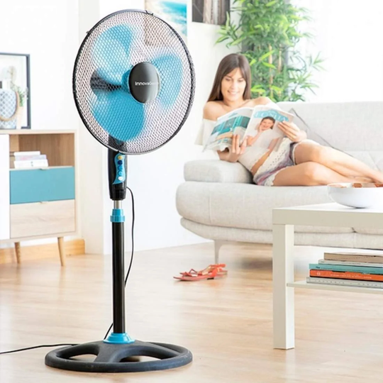 Stående ventilator, 50W - Sort / Blå