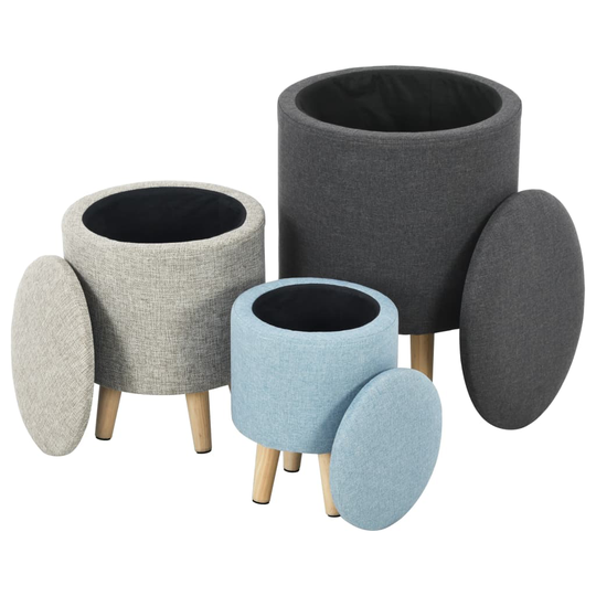 vidaXL opbevaringstaburetter 3 stk. stof mørkegrå & beige & blå