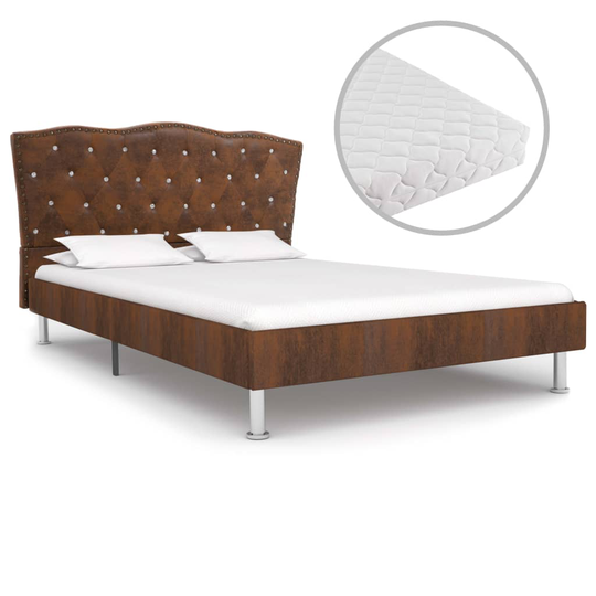 vidaXL seng med madras 140 x 200 cm stof brun