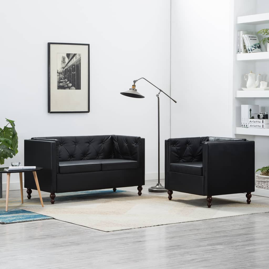 vidaXL sofasæt i 2 dele kunstlæderbetræk sort