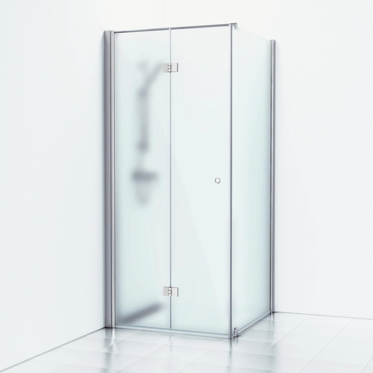 Svedbergs Skoga Dusjhjørne Leddet Kombi (Vegg+dør) Krom / 83x80cm Frostet Glass