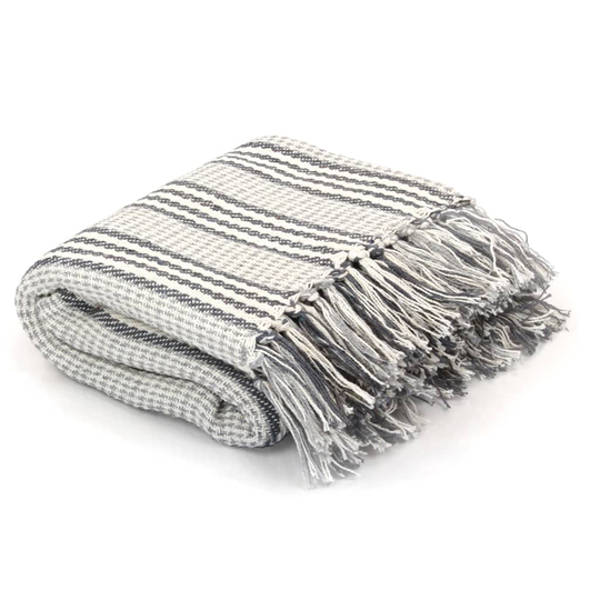vidaXL plaid bomuld stribet 220 x 250 cm grå og hvid