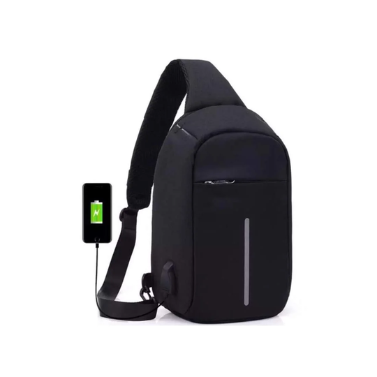 Tyverisikret skuldertaske med USB-port - Sort