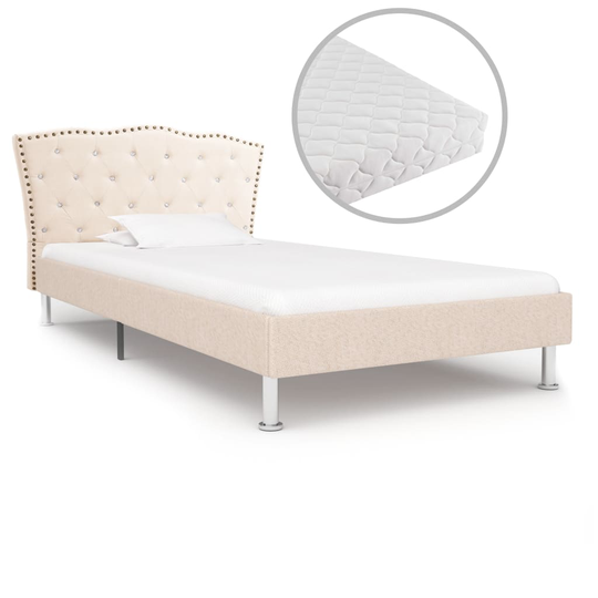 vidaXL seng med madras 90 x 200 cm stof beige