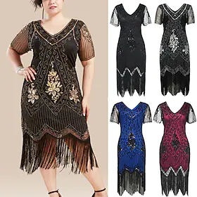 Den store Gatsby Charleston De livlige 20-årene 1920-tallet Cocktail Kjole Vintage kjole Flapper kjole Maskerade Ballkjole Store størrelser Dame Paljetter Kost
