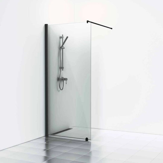 Svedbergs Skoga Dusjvegg Rett (Walk-in) Svart Matt / 90cm Røkfarget Glass