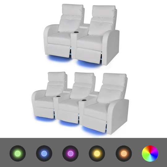 vidaXL LED lænestol i to dele 2+3 sæder kunstlæder hvid