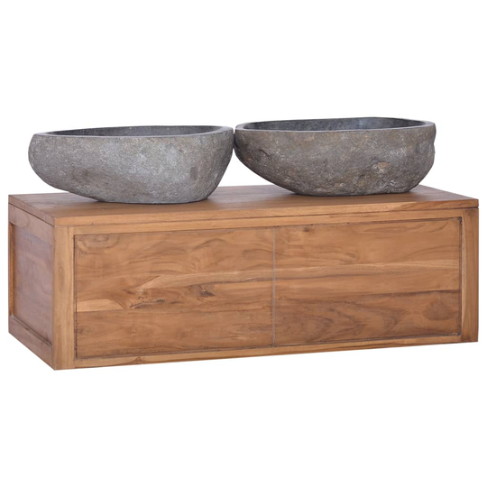 vidaXL væghængt badeværelsesskab 90x45x30 cm massivt teaktræ