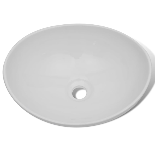 vidaXL keramisk håndvask 40 x 33 cm oval hvid