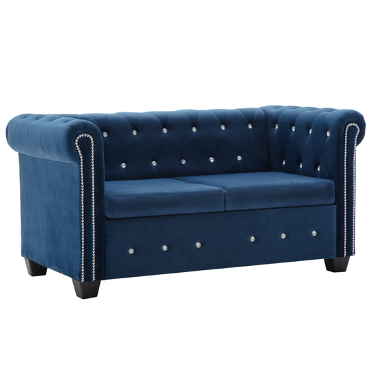 vidaXL 2-personers chesterfieldsofa fløjlsbeklædning 146 x 75 x 72 blå