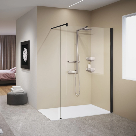 Novellini Kuadra H Fastvegg 80-120cm Svart Matt / 80cm Klart Glass