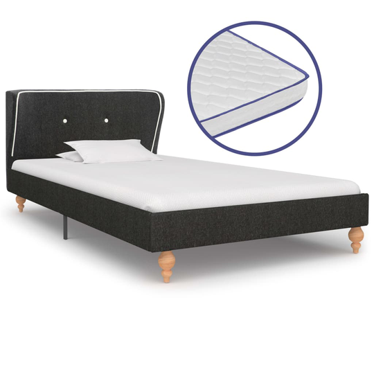 vidaXL seng med madras memoryskum 90 x 200 cm sækkelærred mørkegrå