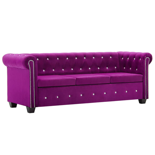 vidaXL 3-personers chesterfieldsofa fløjlsbeklædning 199 x 75 x 72 cm lilla