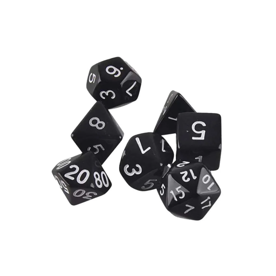7-pack terninger til Dungeons and Dragon (Sort)
